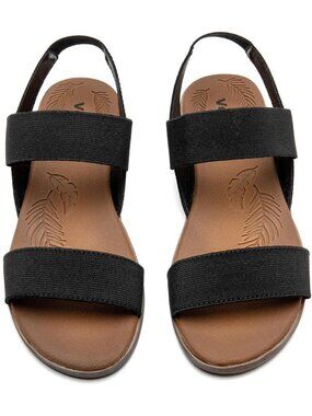 Women's Casual Flat Slide Black Sandals Elastic Strappy Double Bands Open Toe